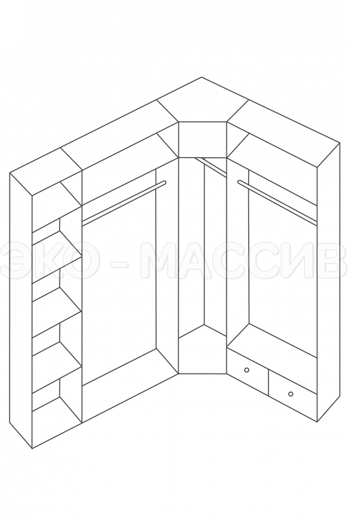 Шкаф угловой Растор с двумя зеркалами из массива дуба