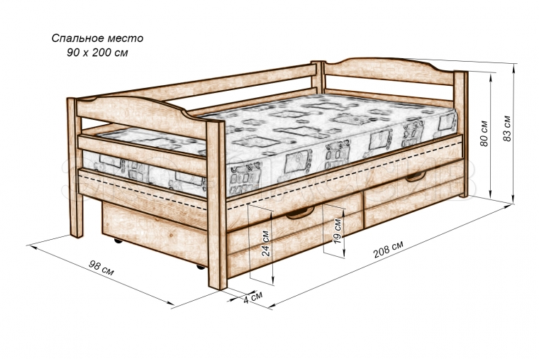 Кровать Эллис 2 из массива дуба