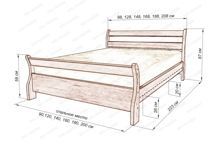Кровать Фиона из массива дуба