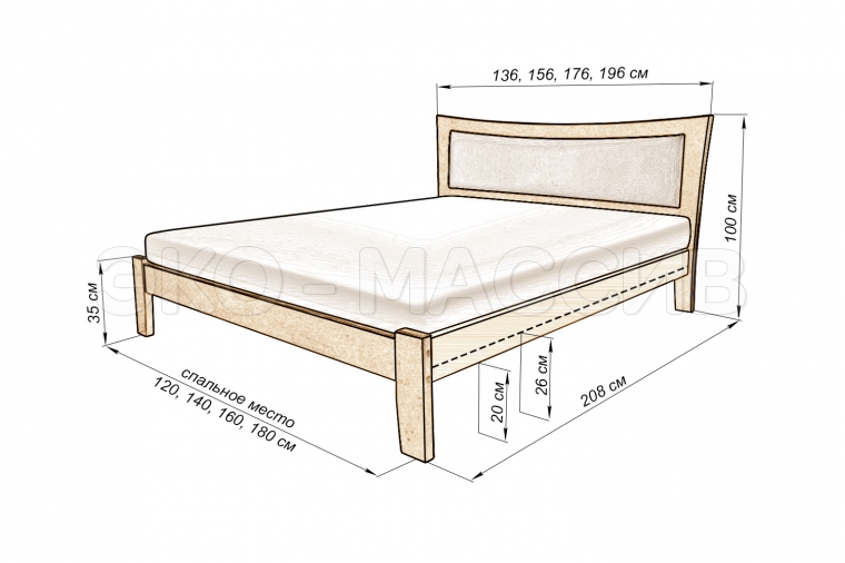 Кровать Луксор с мягкой вставкой из массива дуба