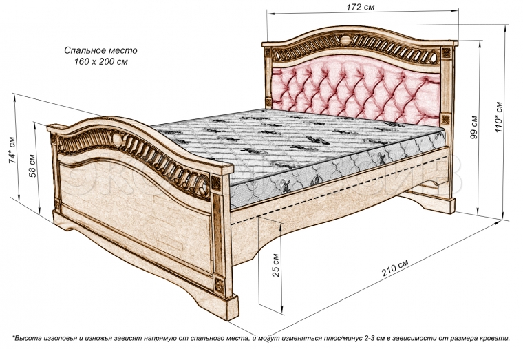 Кровать Мальта с мягкой вставкой из массива бука