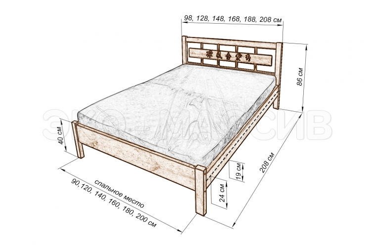 Кровать Магдалена с орнаментом из массива сосны