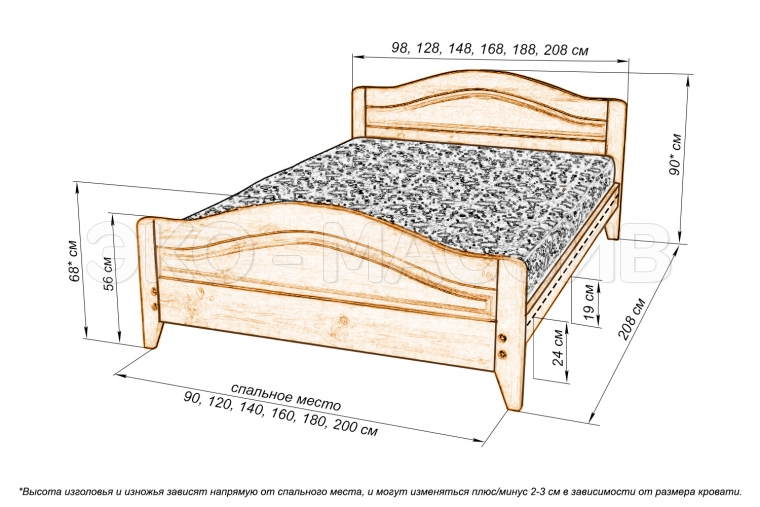 Кровать Филенчатая из массива сосны