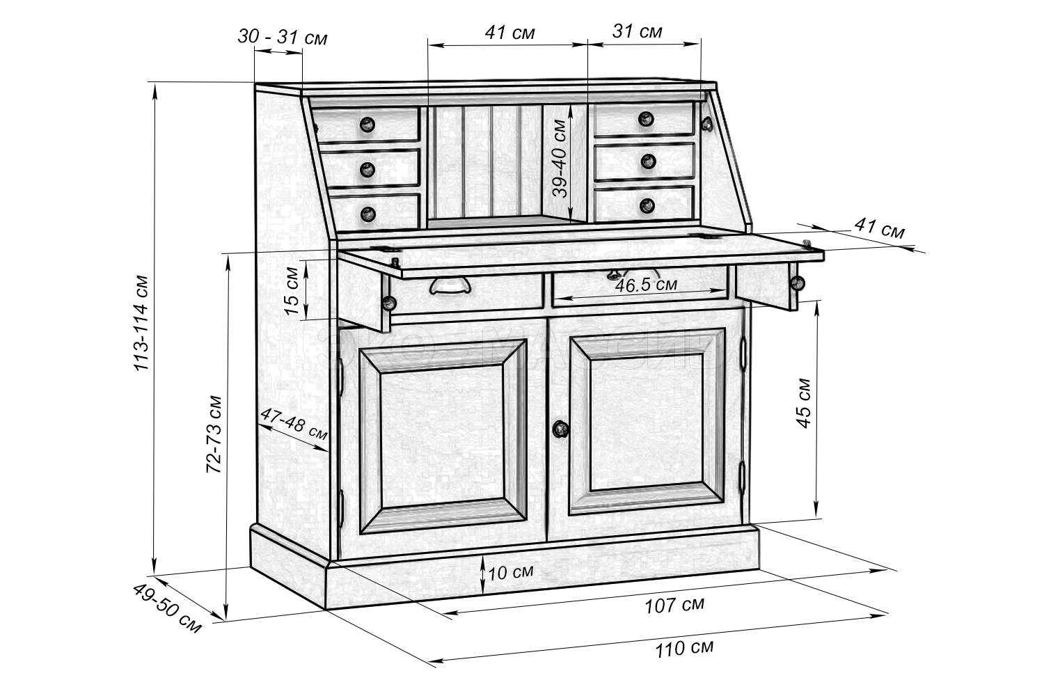 Чертеж шкафа с секретером