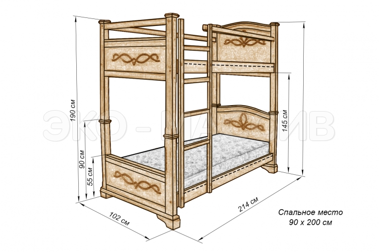 Кровать двухъярусная Соренто из массива дуба