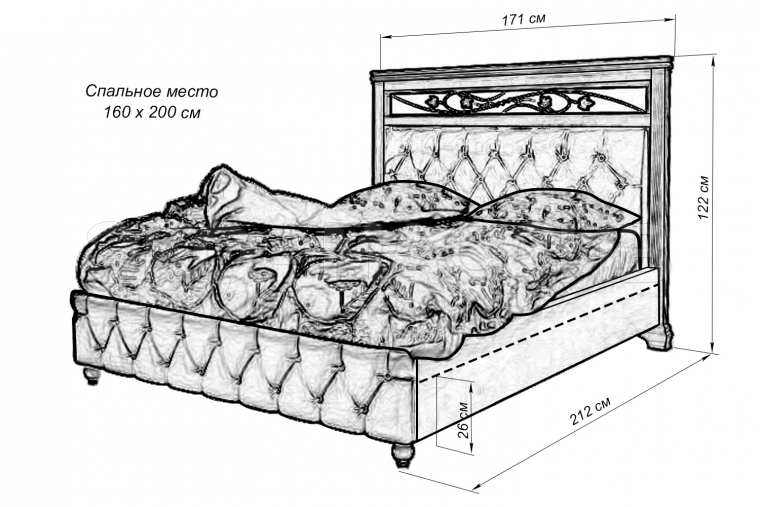 Кровать Валенсия-3 с мягкой вставкой и ковкой из массива бука
