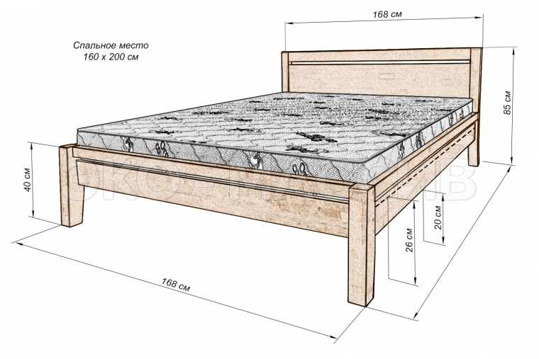 Кровать Айтос из массива дуба