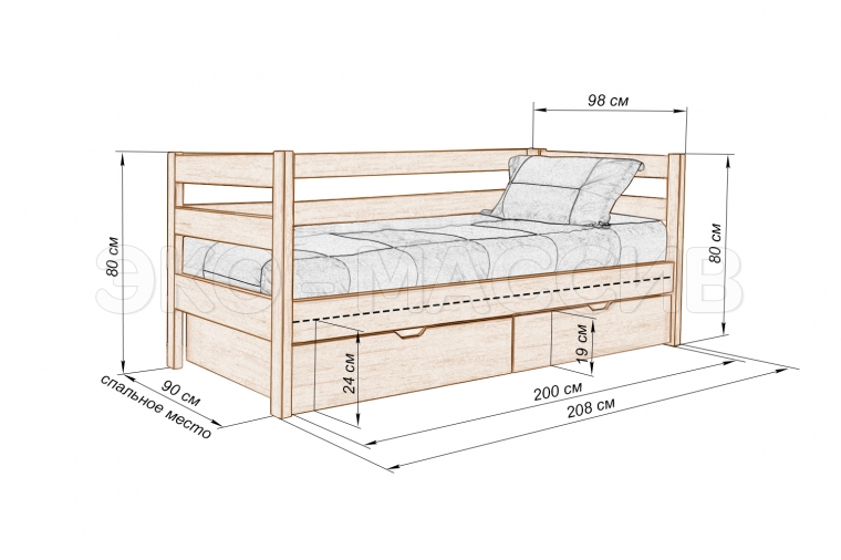 Кровать Эллис 1 из массива дуба