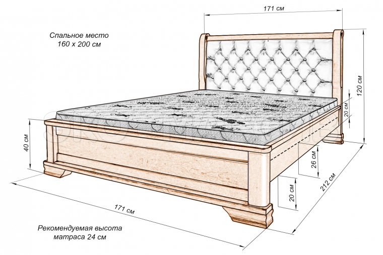 Кровать Маттео из массива дуба