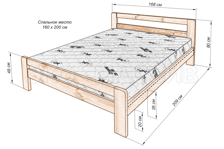 Кровать Делано №3 из массива дуба