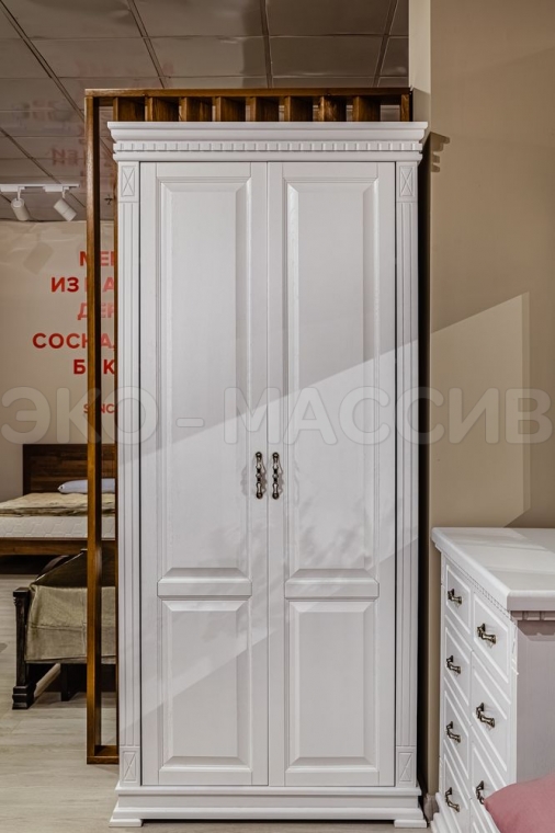 Шкаф 2-дверный Хьюстон-1 из массива сосны (белая эмаль)