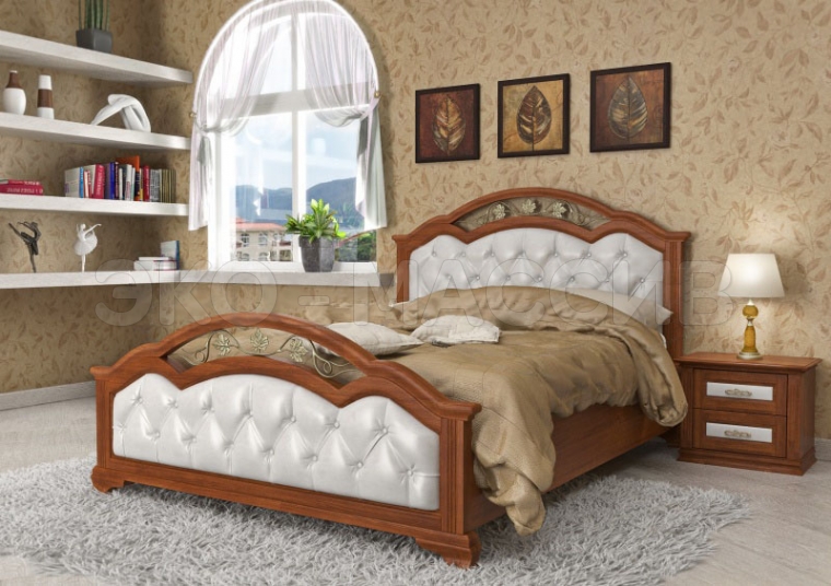 Кровать Амелия LUX с мягкой вставкой из массива дуба