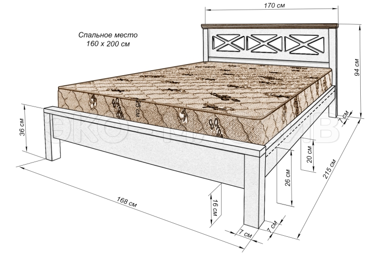 Кровать Лонг LUX, KING SIZE из массива сосны