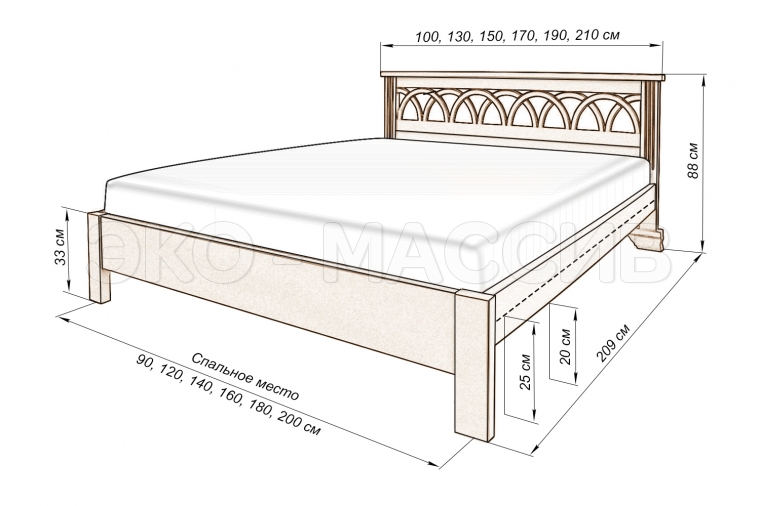 Кровать Валенсия (Lux) из массива сосны