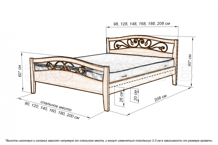 Кровать Авеста (ковка) из массива дуба