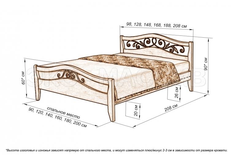 Кровать Дублин (ковка) из массива сосны