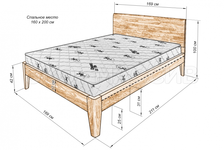 Кровать Луиджи из массива дуба