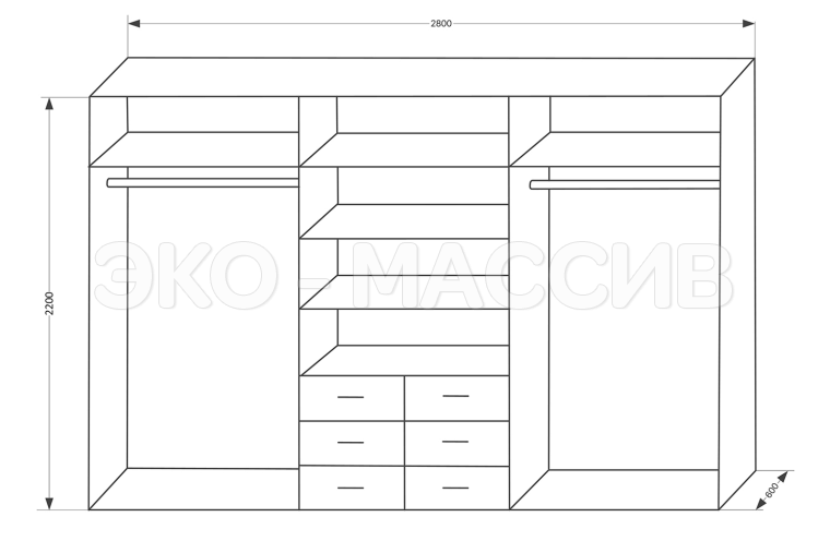 Шкаф 6-ти створчатый Хьюстон-2 из массива сосны