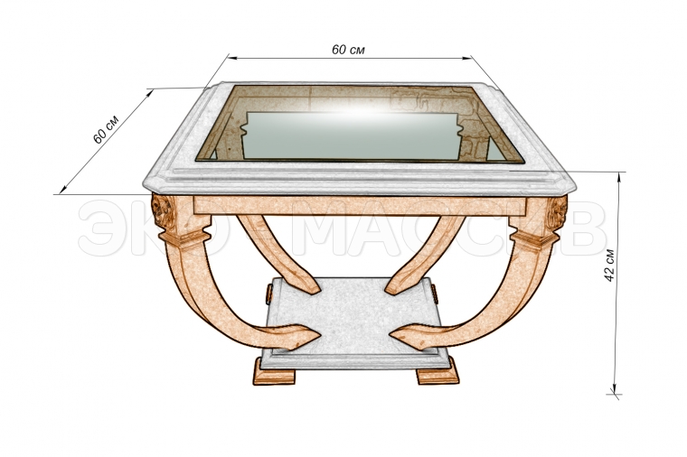Стол Рен-1 со стеклом из массива дуба