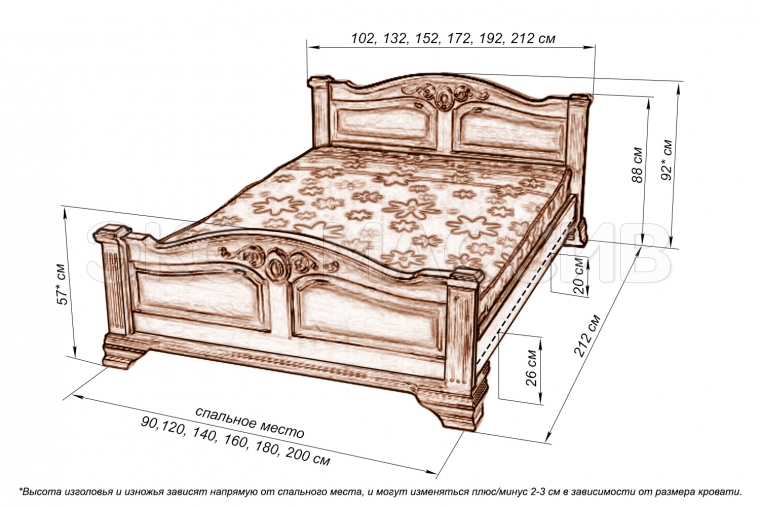 Кровать Грация из массива березы